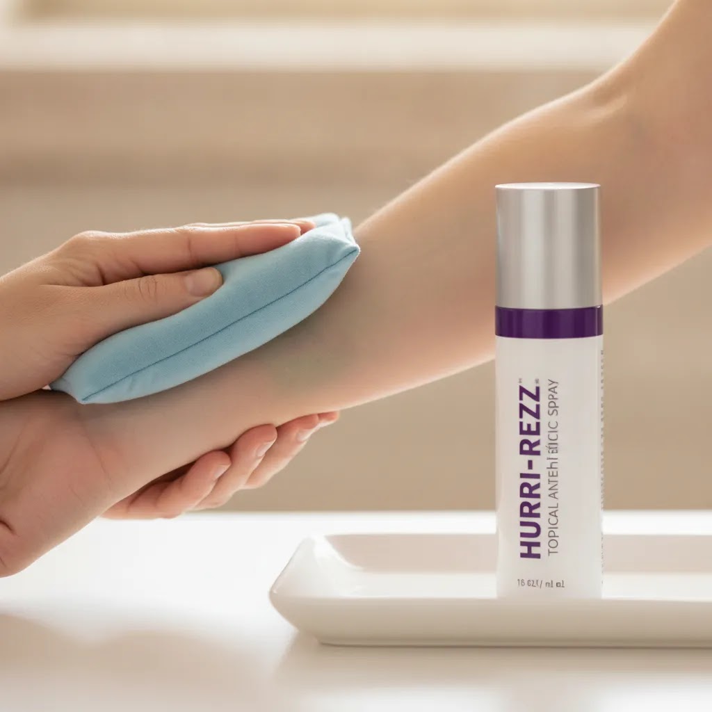 Bruise treatment guide first 24 hours care with cold compress and supportive topical spray for early bruise recovery