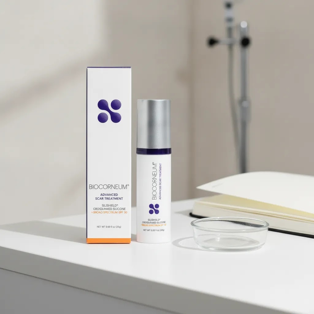 Acne scar removal cream image with BIOCORNEUM 10g illustrating the limits of topical scar care