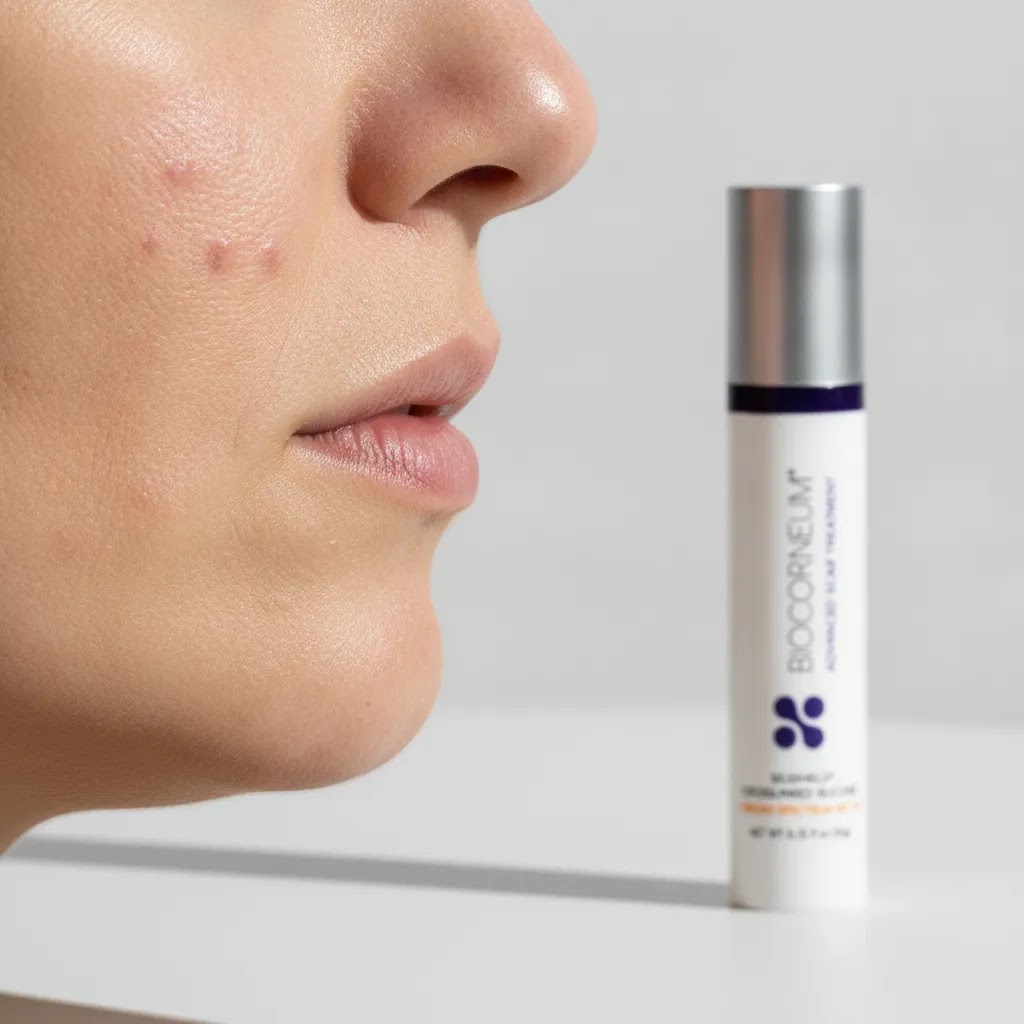Different types of acne scars including atrophic ice pick boxcar and rolling scars in a detailed skin close-up
