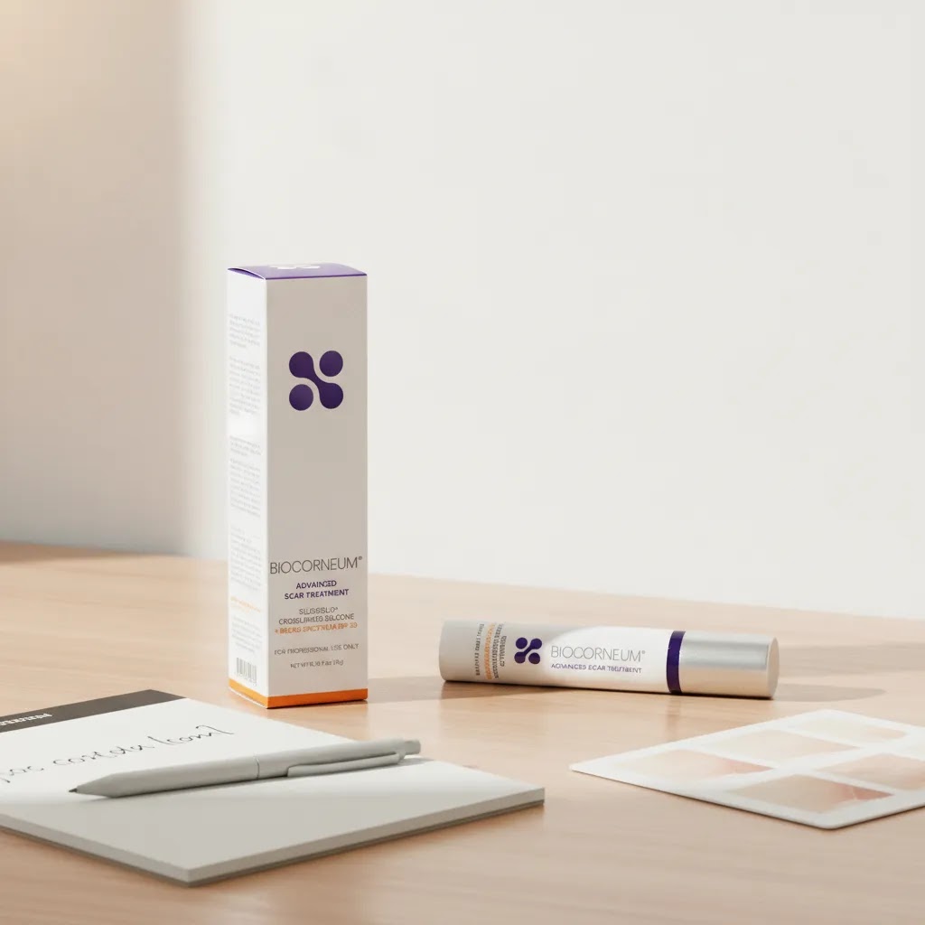 Best acne scar cream selection guide image with BIOCORNEUM 10g for scar type comparison context