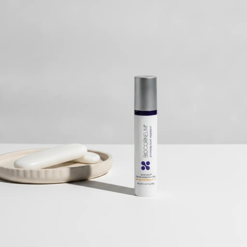 Best acne scar treatment topical option with BIOCORNEUM 10g in a clean clinical skincare setting
