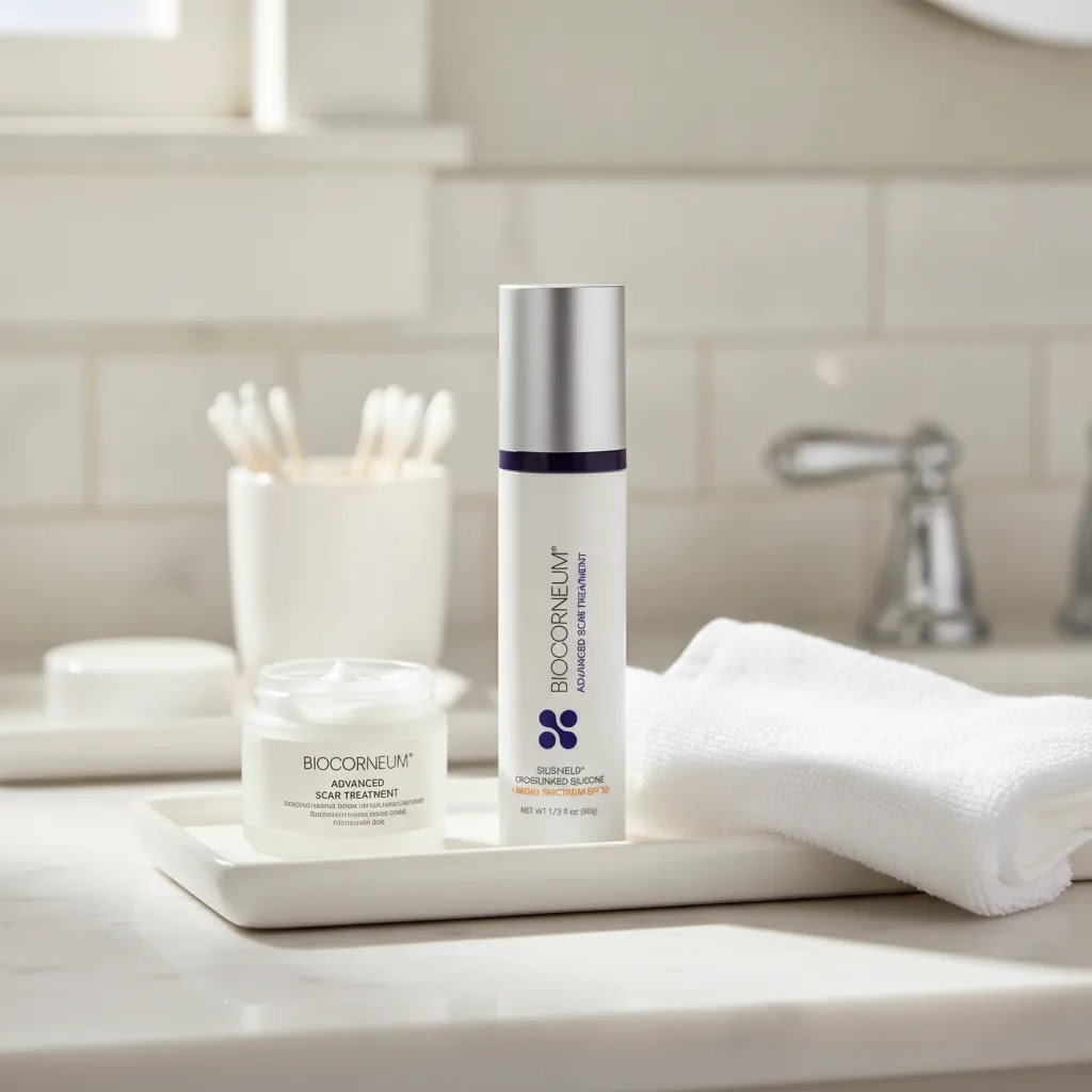 Best scar cream after surgery image with BIOCORNEUM 50g in a clean daily routine setting