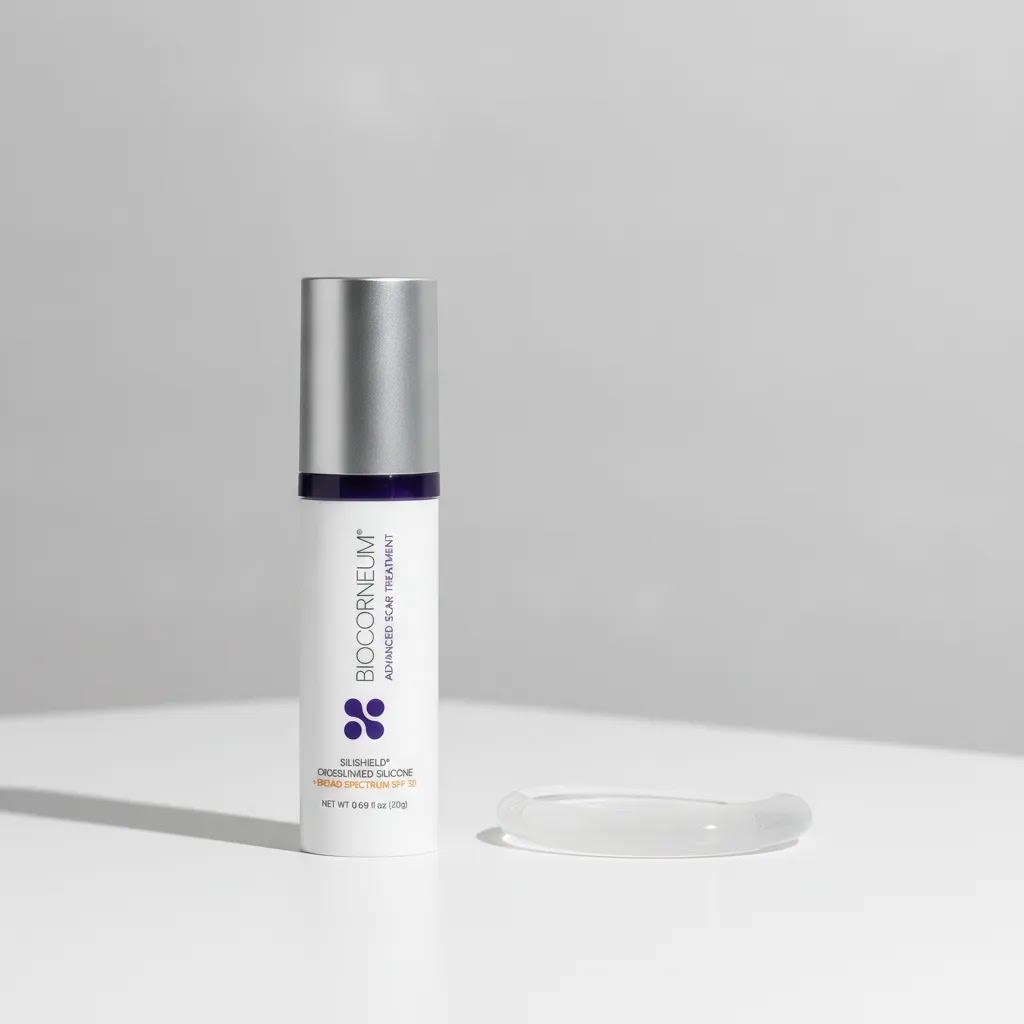 kelocell silicone scar reducer gel format comparison image featuring BIOCORNEUM 20g silicone scar gel