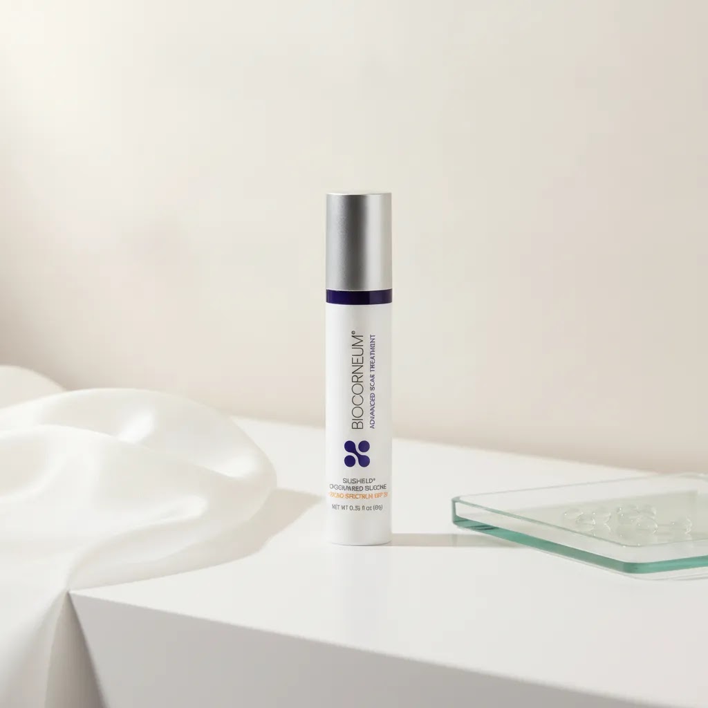 Silagen vs Biocorneum comparison image highlighting BIOCORNEUM SiliSilk Advanced Scar Gel 30g with a smooth clinical finish