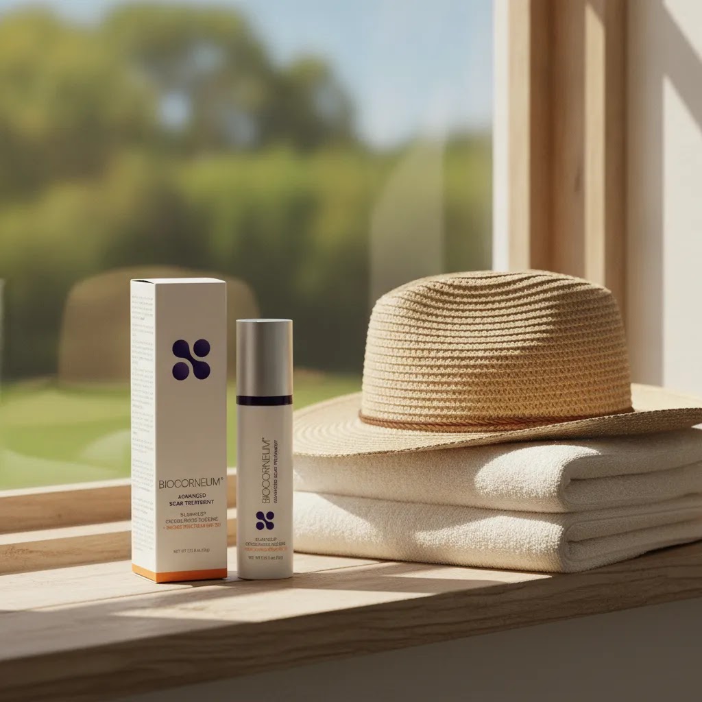 What do burn scars look like over time in sun exposure context with BIOCORNEUM 50g