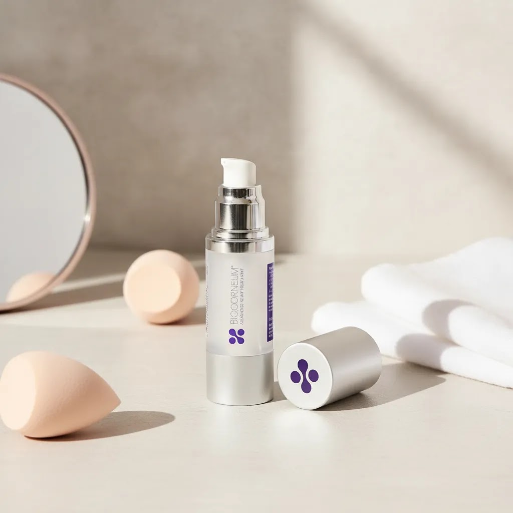 How to cover up scars with BIOCORNEUM SiliSilk Advanced Scar Gel on a clean vanity surface