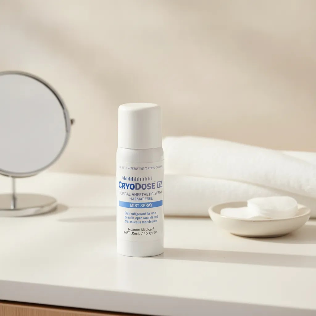 How to get rid of old acne scars guide hero image with CryoDose TA in a clean clinical skincare setting