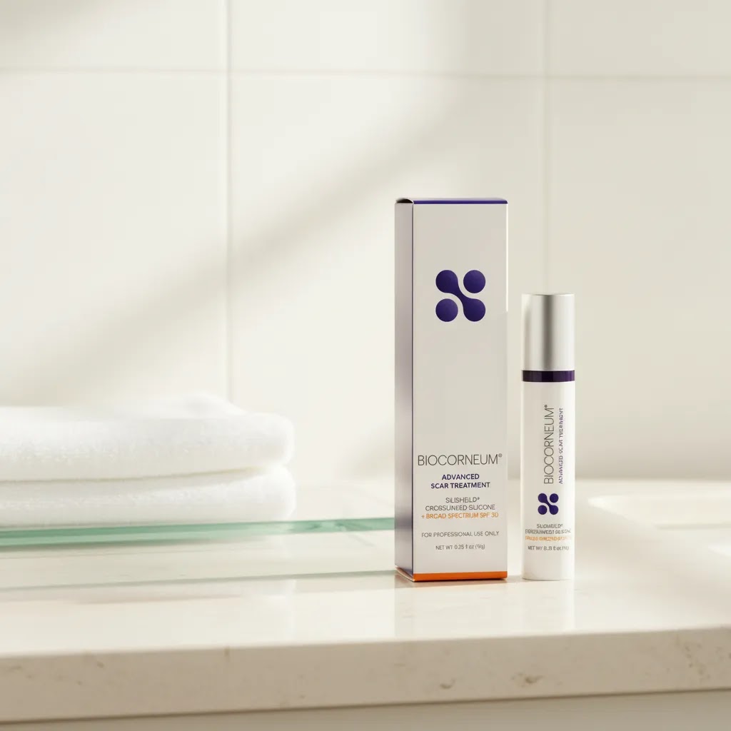 kelocell silicone scar reducer gel small routine option with BIOCORNEUM 10g for everyday scar care