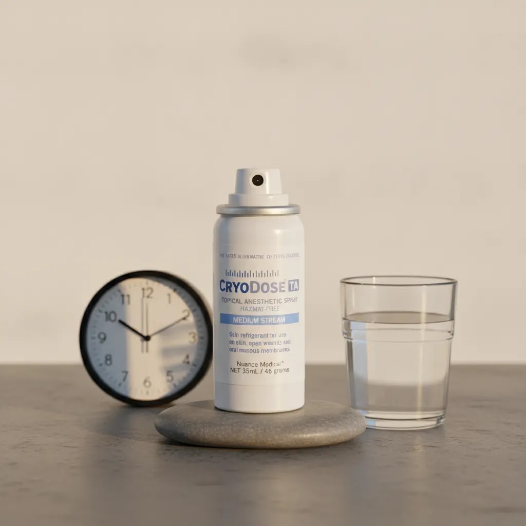 How to get rid of old acne scars timeline concept with CryoDose TA and minimalist clinical props