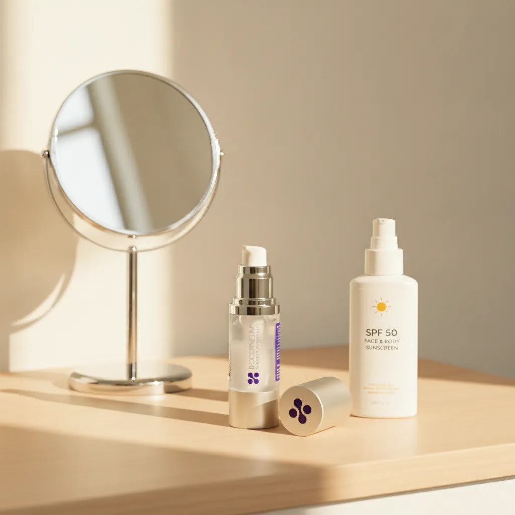 Biocorneum vs Mederma daily scar care routine with silicone gel and separate sunscreen