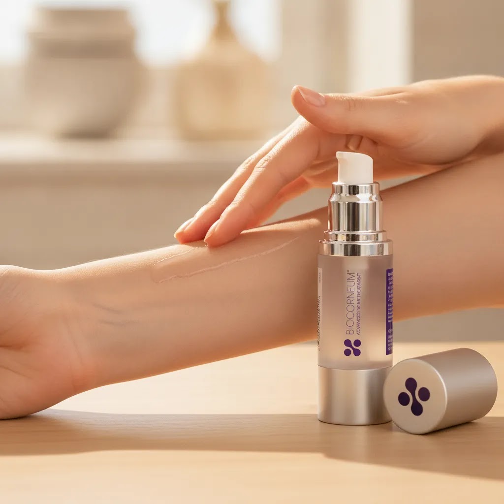 silicone based scar gel being applied to a healed surgical scar for scar remover treatment