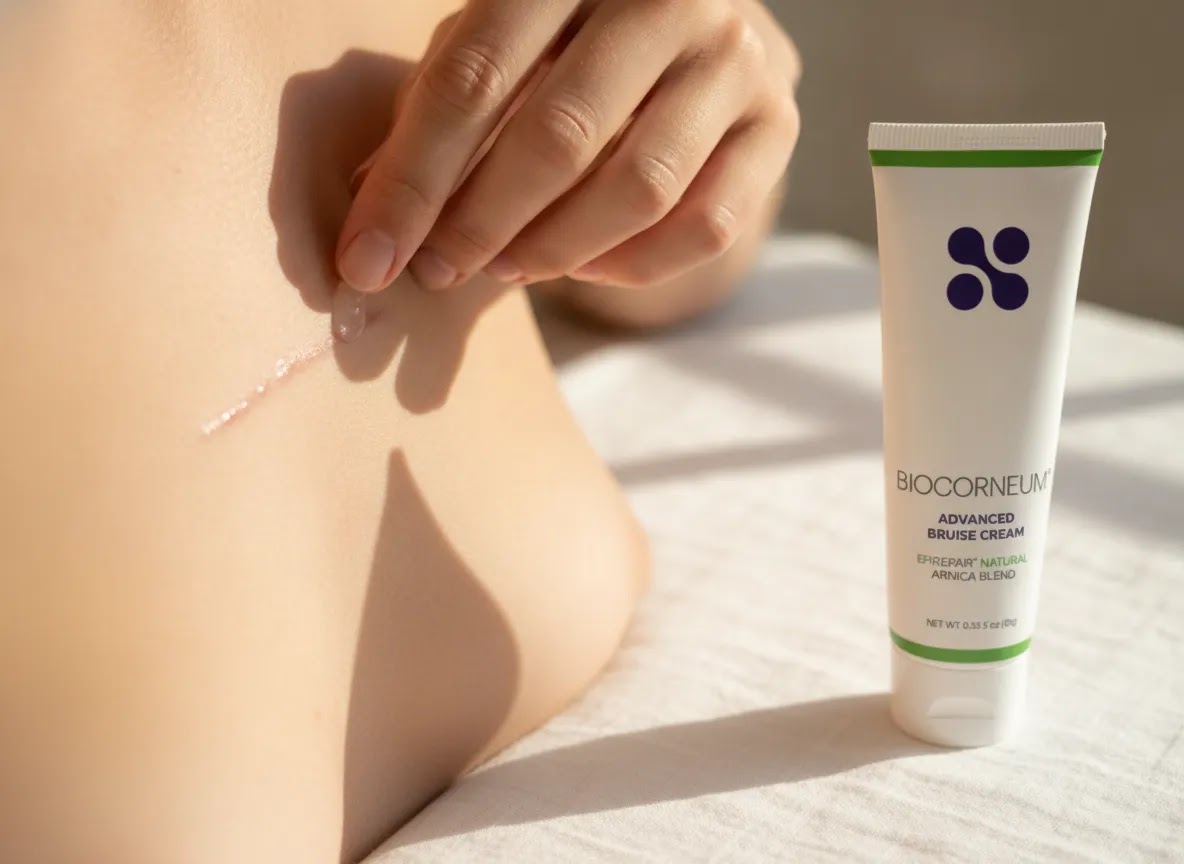 Biocorneum advanced scar treatment with SPF 30 being applied to a healing scar on sun-exposed skin